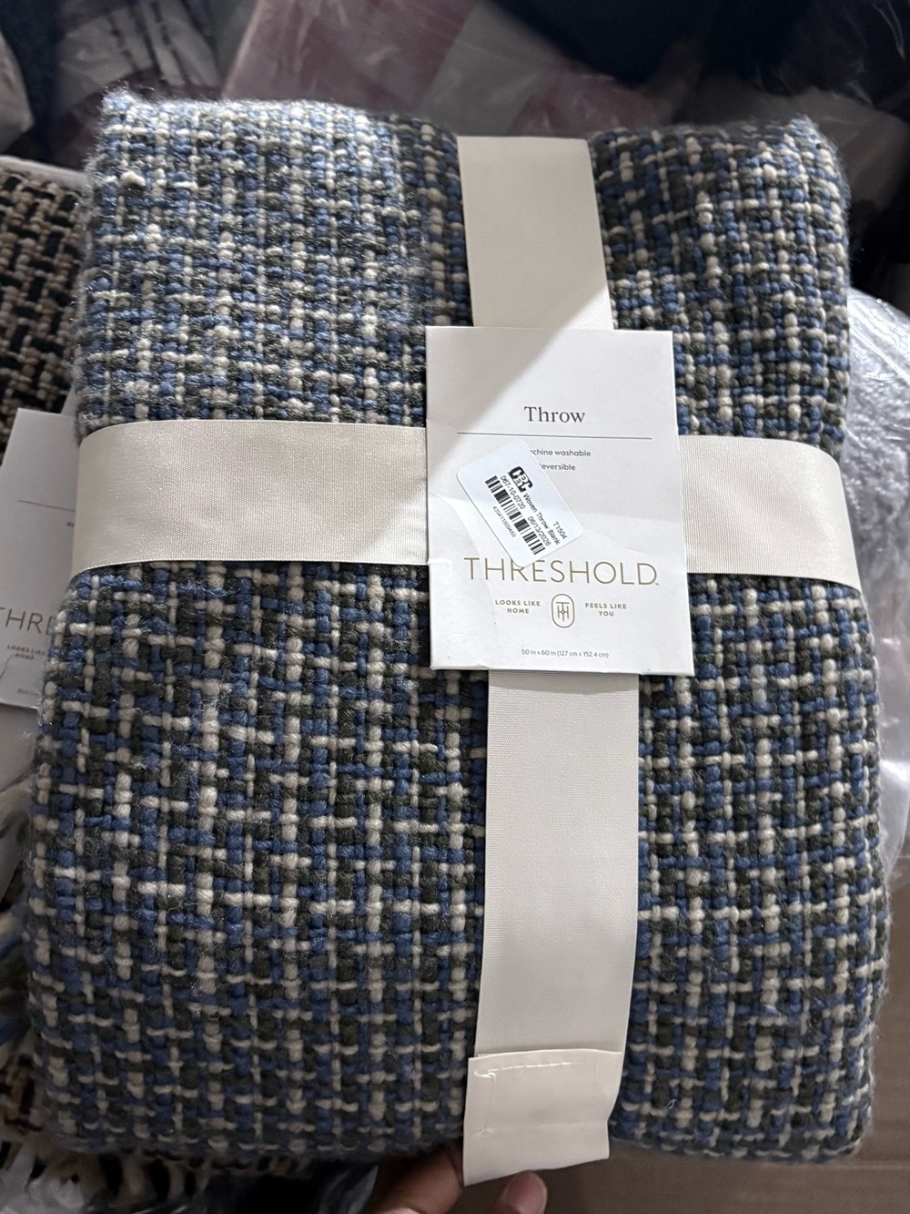 Threshold Blue and Cream Textured Woven Throw